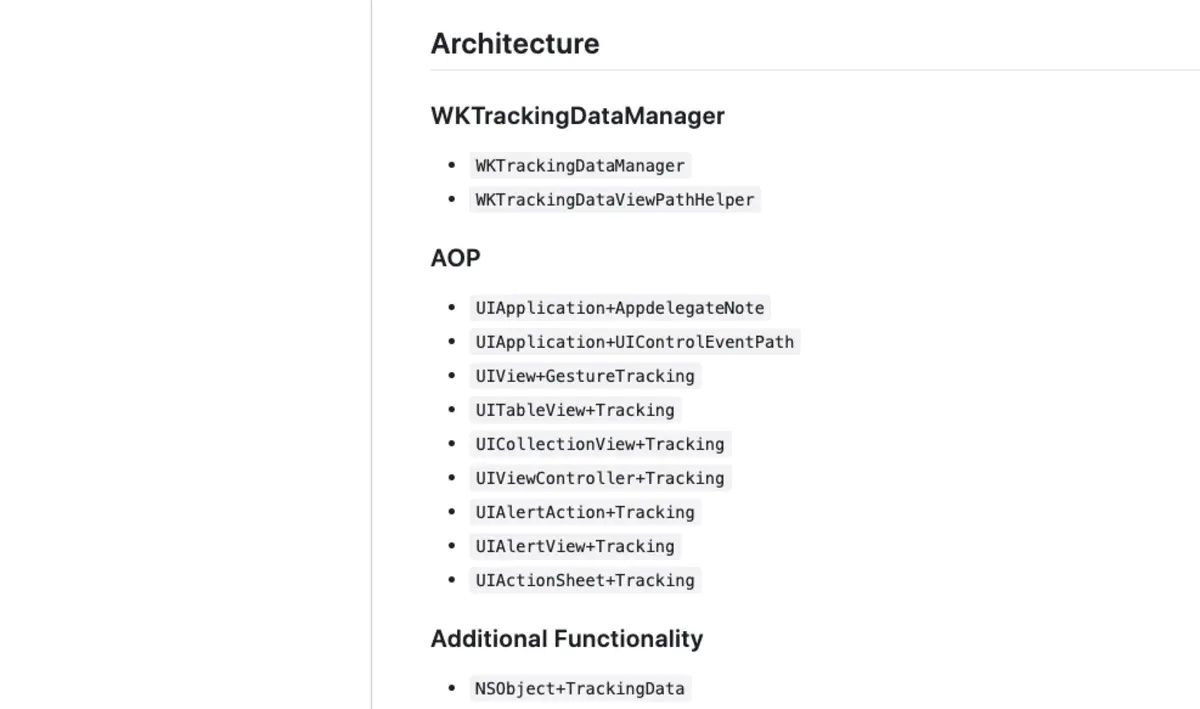 Original WKTrackingData architecture: manager, event paths and AOP modules