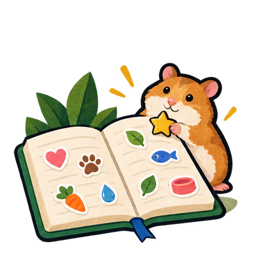 A hamster with an illustrated care journal